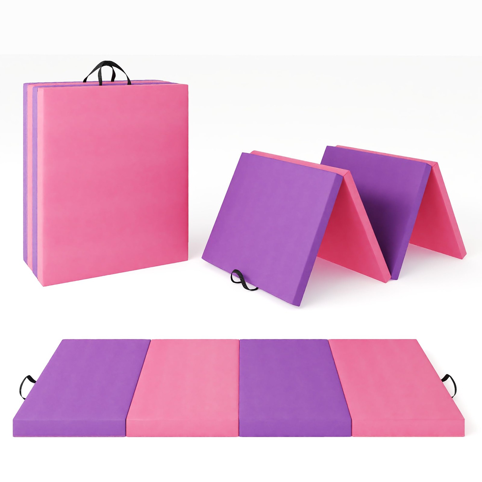 6x2ft 4-Fold Gymnastics Mat Thick Tumbling Mat with Handles for Pilates Martial