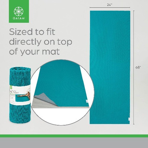 Gaiam No-Slip Yoga/Pilates Mat Towel, Teal and Grey