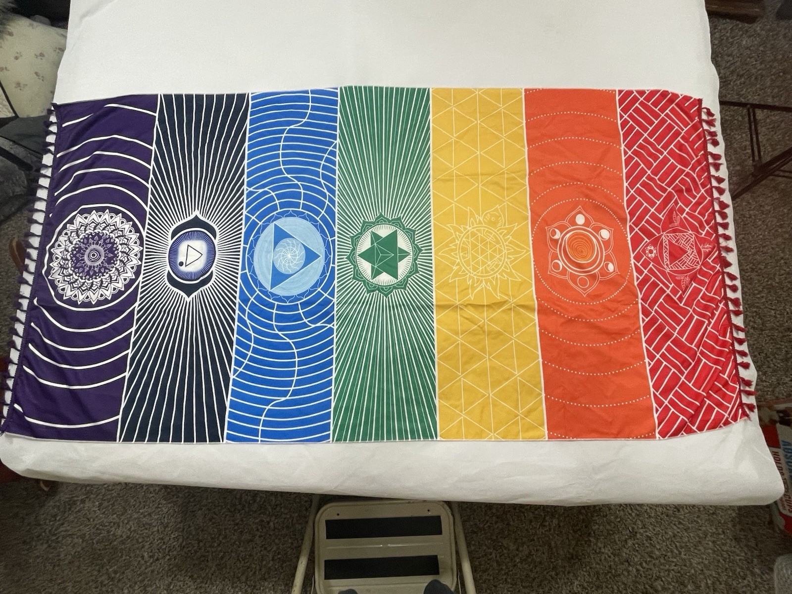 Rainbow Chakra Yoga Meditation Tapestry With Fringes Multicolor 56.5 inches