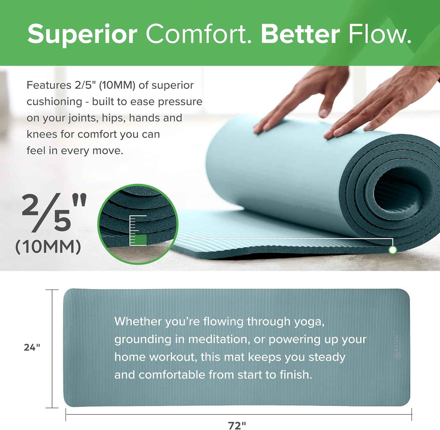 Gaiam Essentials Thick Yoga Mat 72X24 with Easy-Cinch Carrier Strap