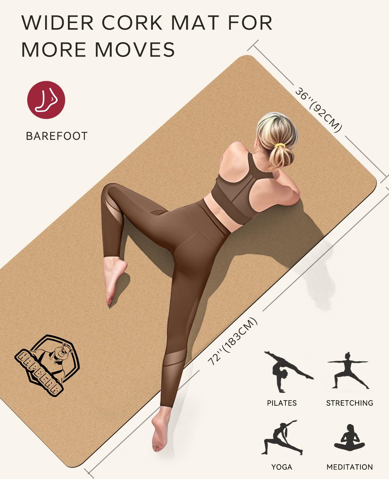 Large Cork Yoga Mat – 72″x36″ Wide Non-Slip for Home Workout, Yoga, Pilates &…