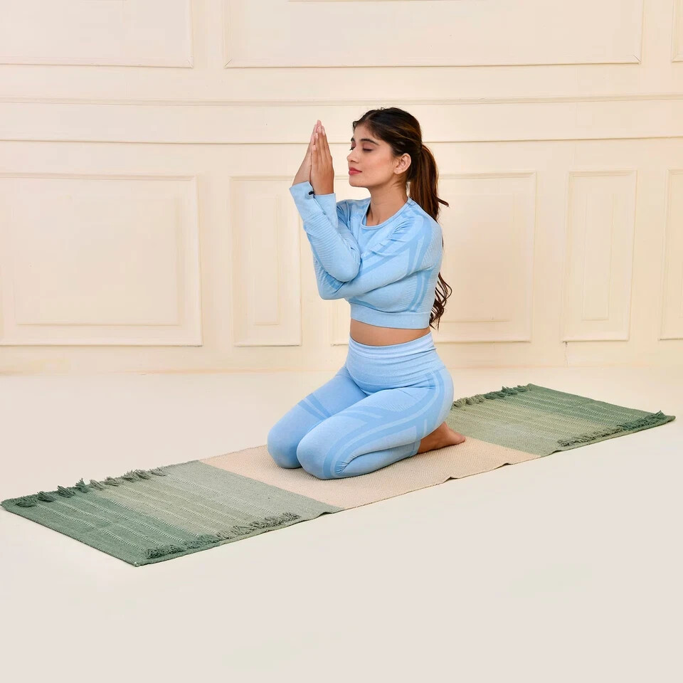 Yoga Mat Thick Non Slip Organic Cotton Exercise Workout Mat Pilates Rug 2×6 FT