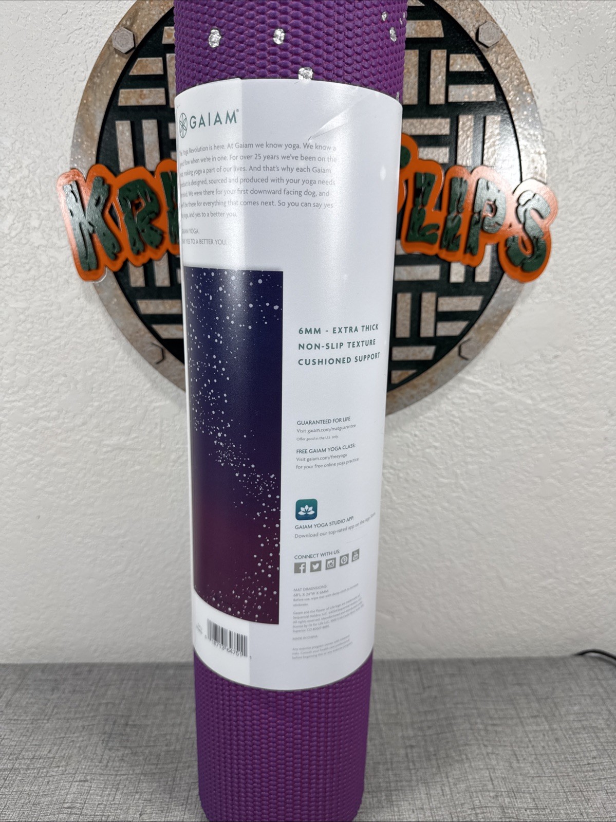 Gaiam 6mm Printed Yoga Mat, Non Slip Fitness Mat 68.00 x 24.00 x 0.24 Inches