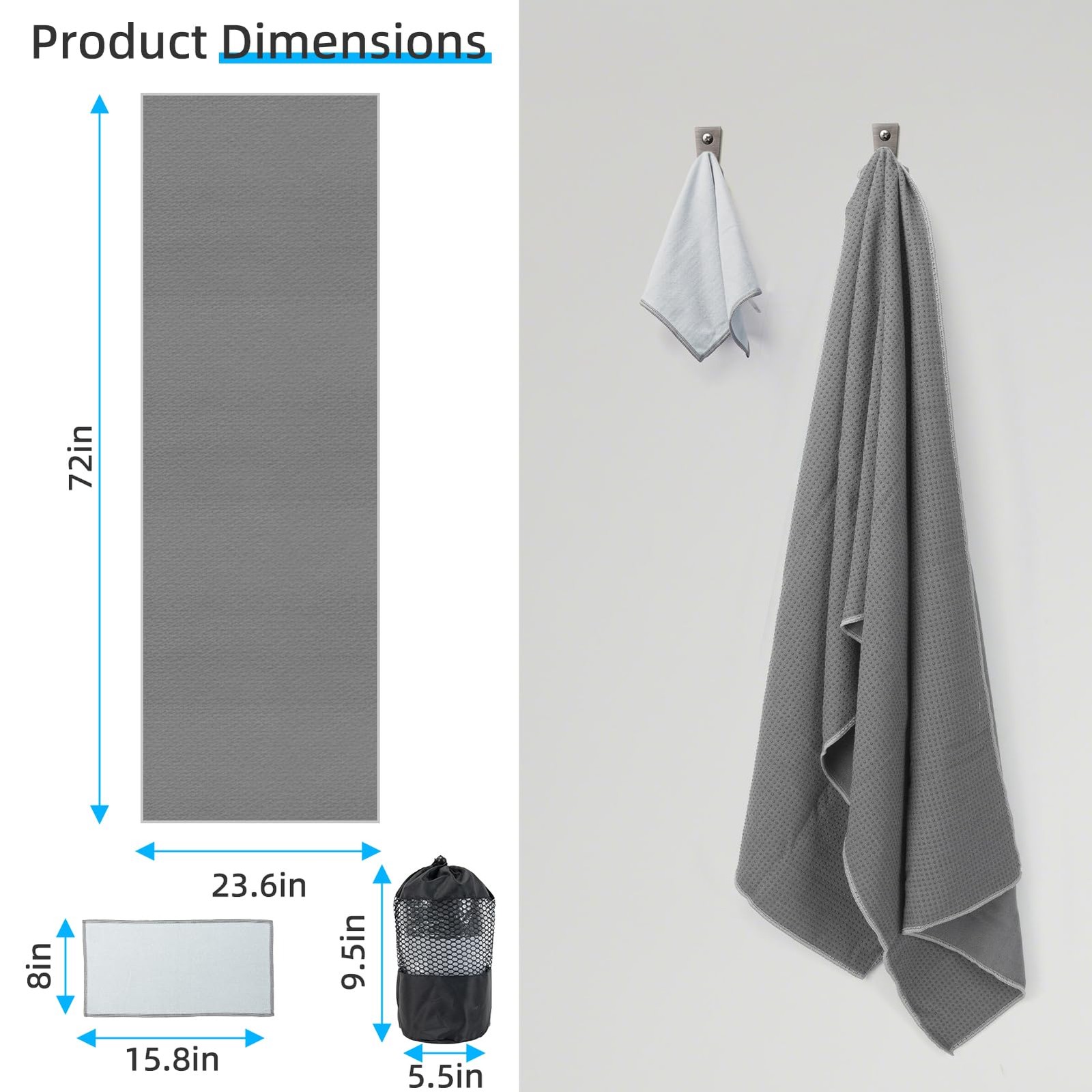Non Slip Extra Thick Hot Yoga Towel with One Sweat Towel Microfiber Sweat