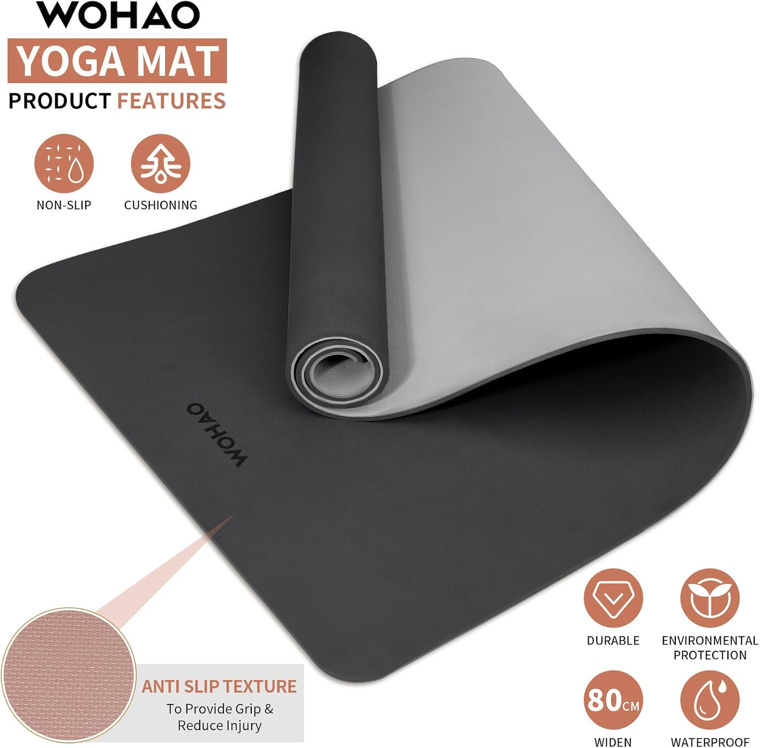 Extra Thick 8mm Non-Slip Yoga Mat with Carrying Strap – 72″x28″ Dual Color