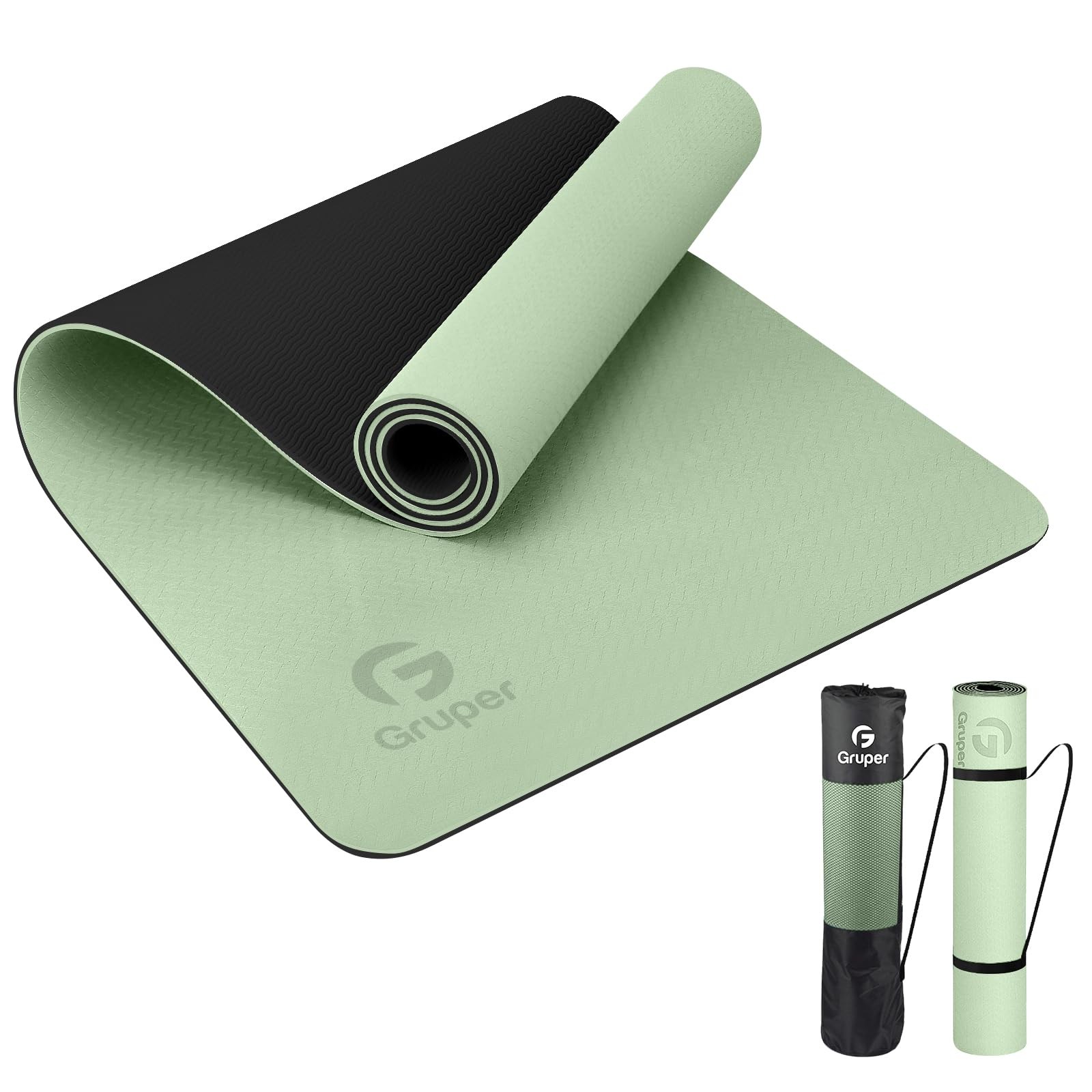 Yoga Mat Non Slip, Eco Friendly 0.24*24*72 Inches, Matcha Green / Black