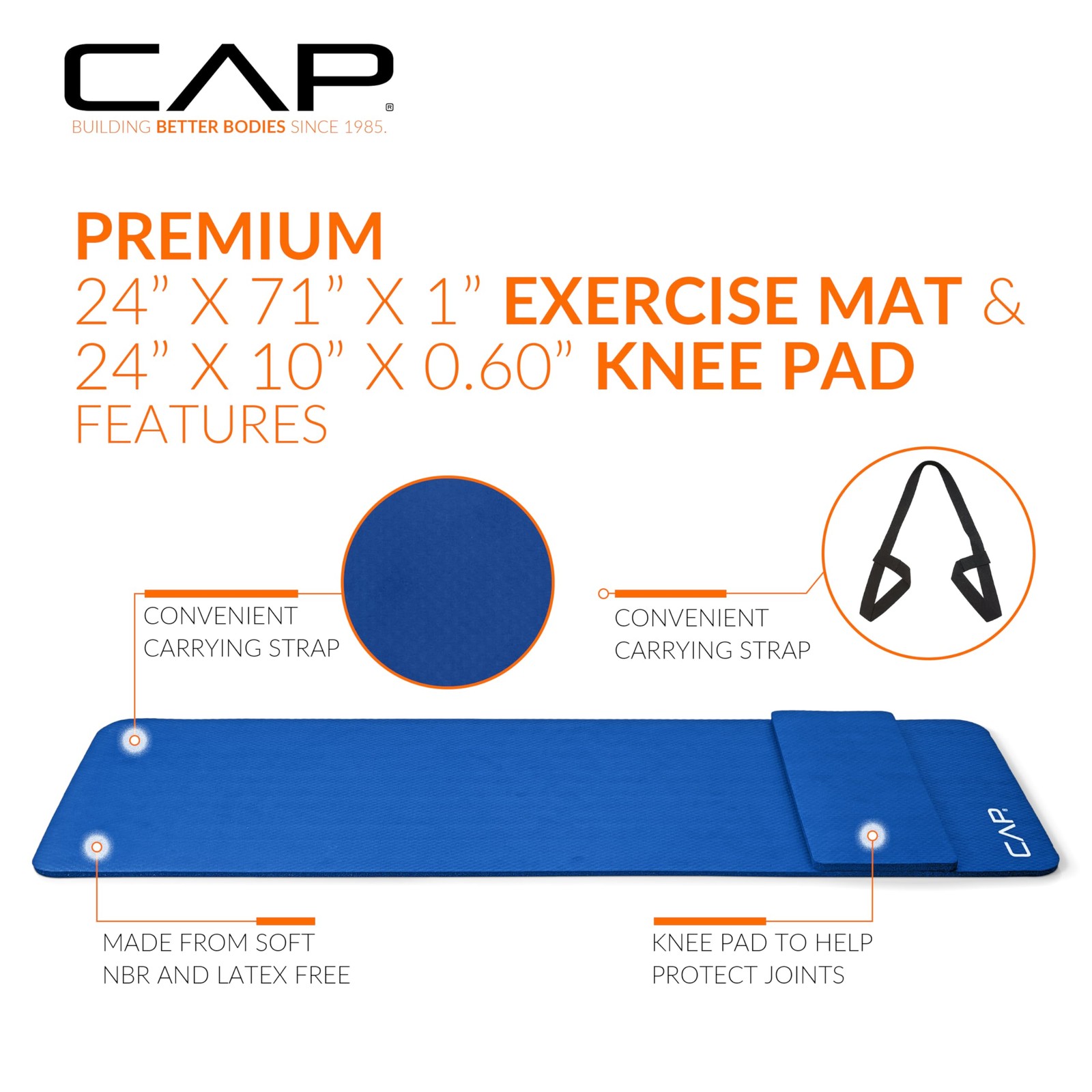 1/2 Inch Thick Exercise Yoga Mat with Knee Pad and Strap for Home Yoga Gym