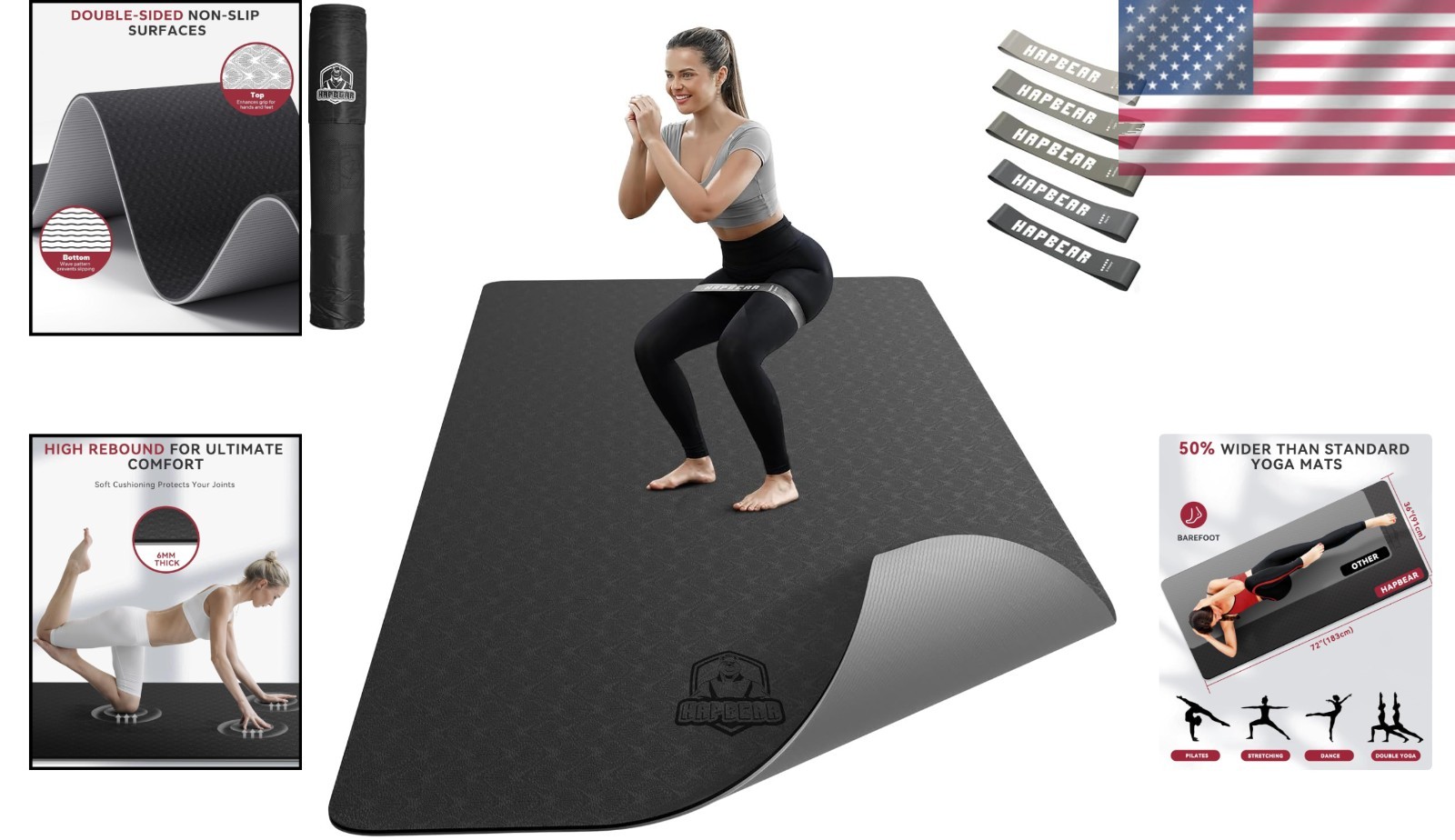Luxury 72″x36″ Thick TPE Yoga Mat – Non-Slip, Includes Resistance Bands & Bag