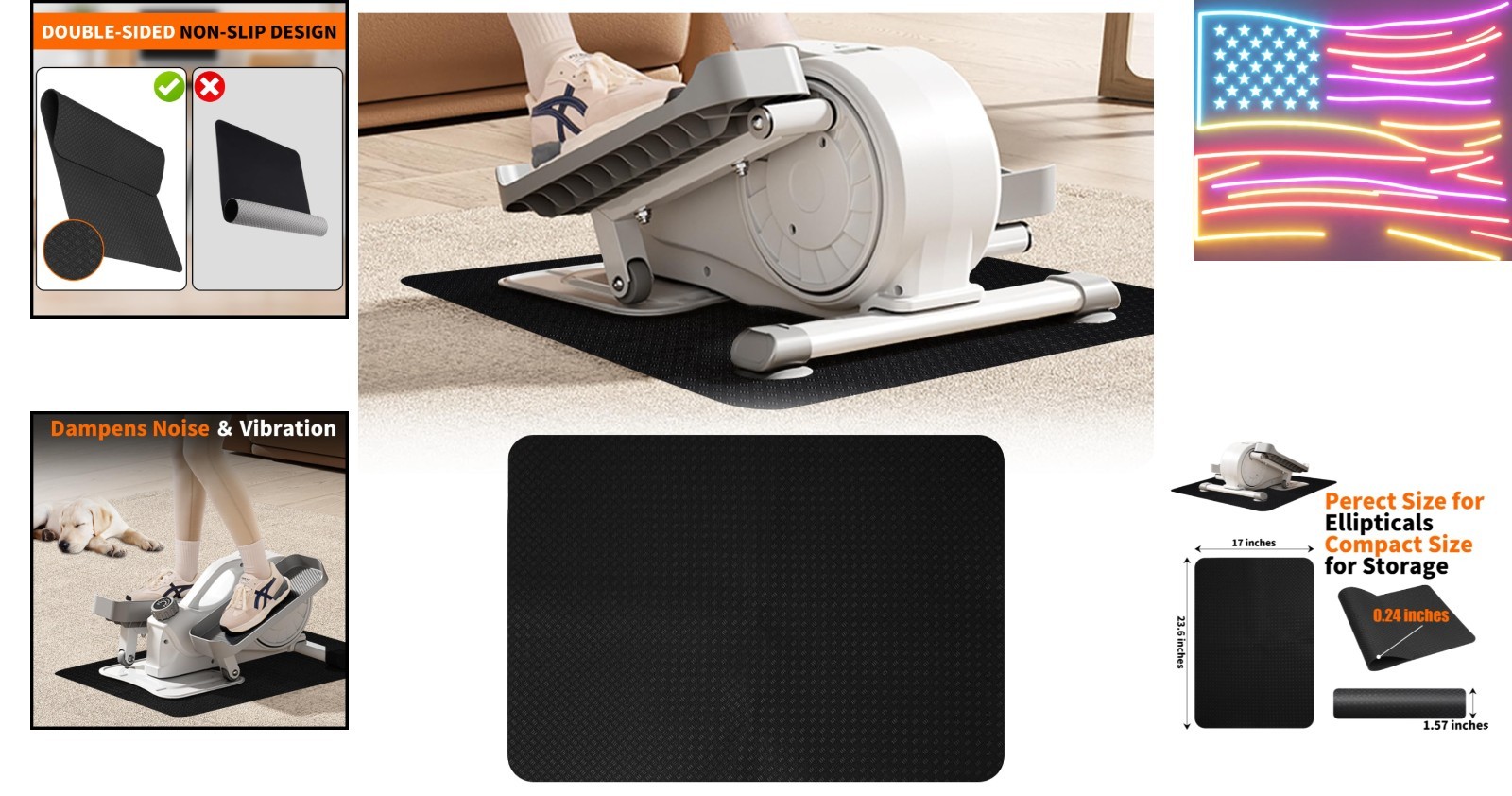 Double-Sided Non-Slip Workout Mat for Elliptical Machine, 23.6″ x 17″ Stepper…