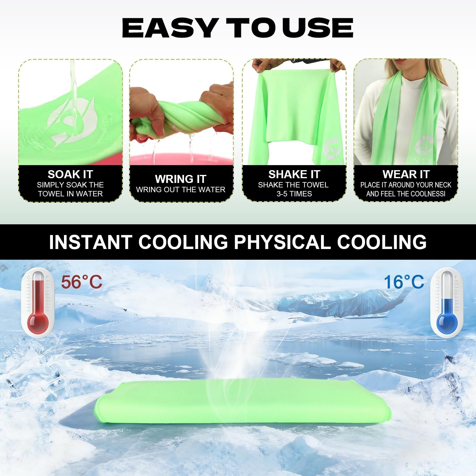 CSITE 4 Pack Cooling Towels (47″x12″) for Neck and Face, Ice Towel for Hot We…
