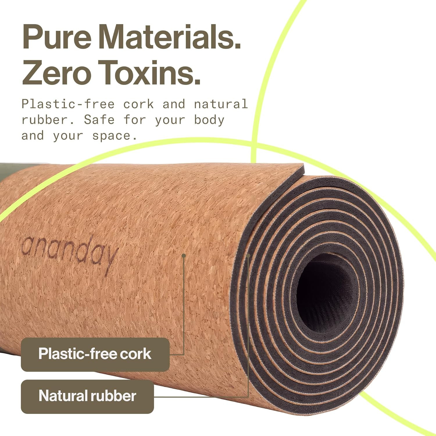 Ananday Premium Cork Yoga Mat – Sustainable, Non-Toxic & Pvc-Free, Non-Slip, Per