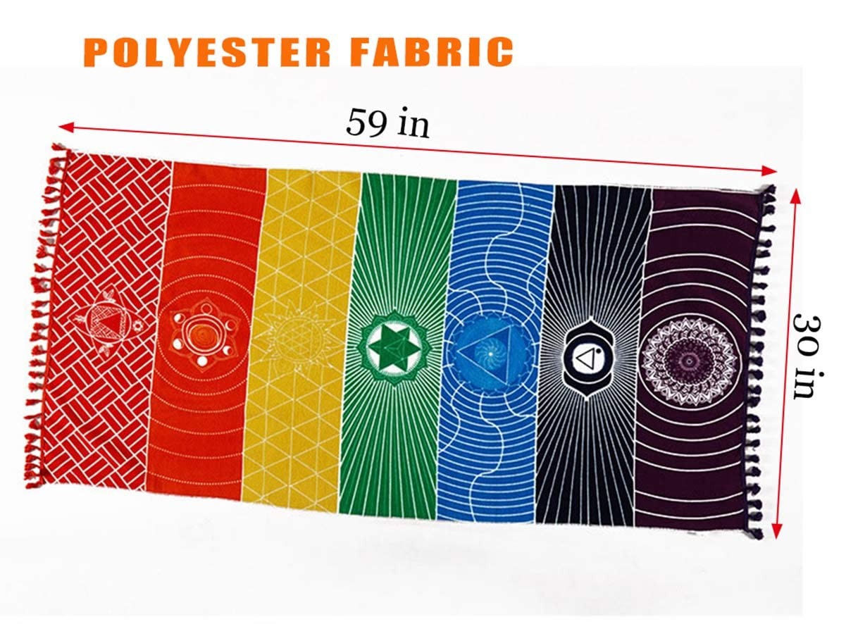 Mexican Yoga Mat Beach Picnic Blanket Chakra 59″ x 30″, 1Pcs Rainbow