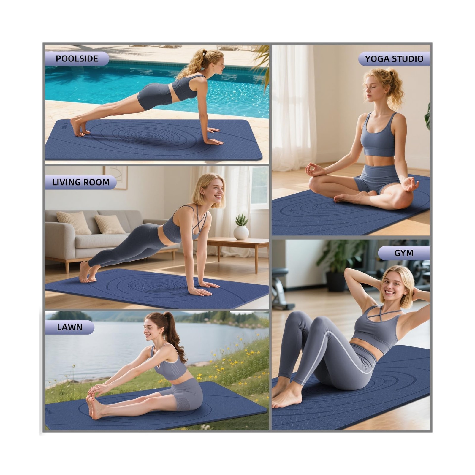 Large Yoga Mat Thick, 76″x32″x0.31″Wide POE Exercise Mat with Non-S… Fast Ship