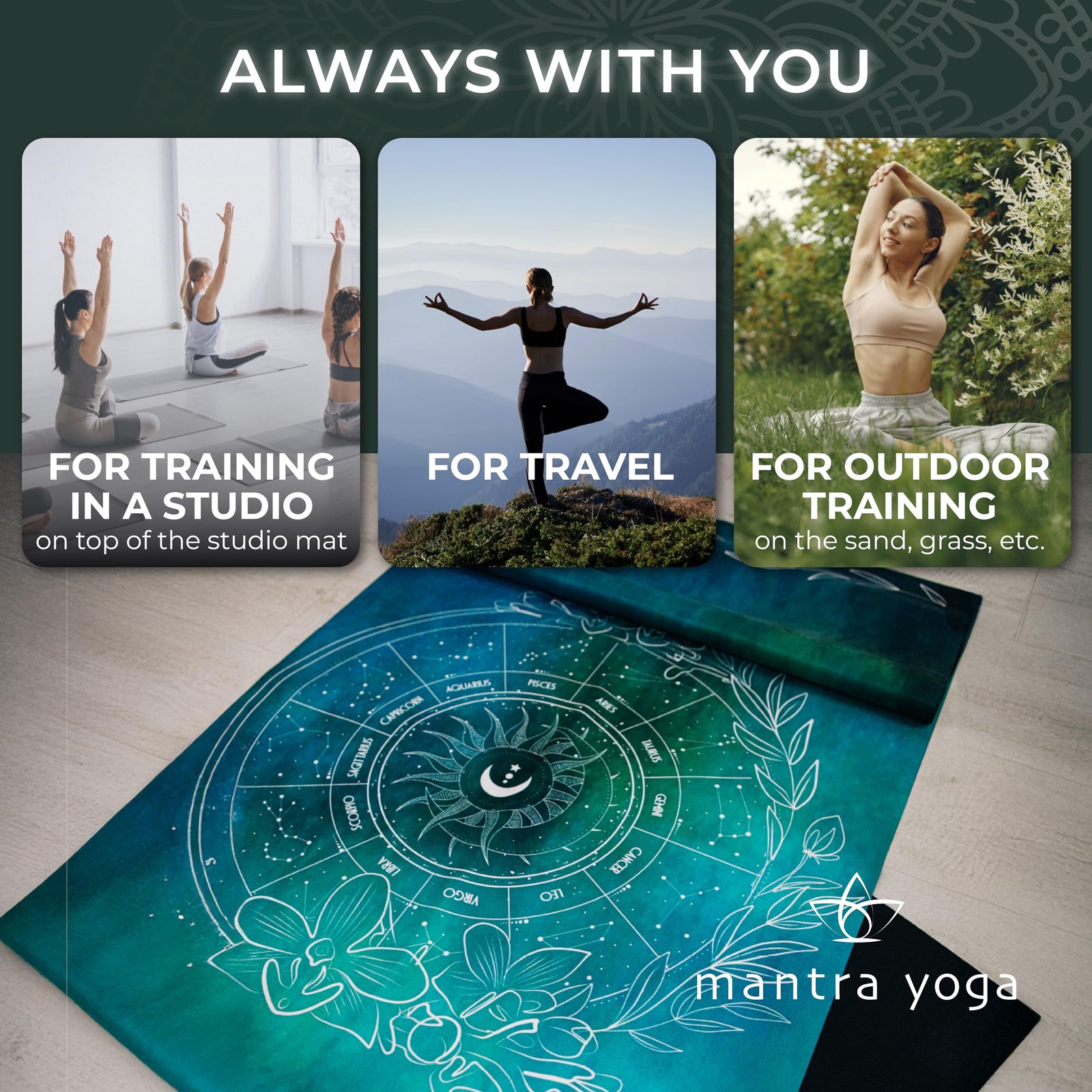 Mantra Yoga Travel PRO 1.5mm with Knee Pad – Foldable Fitness & Exercise Mat