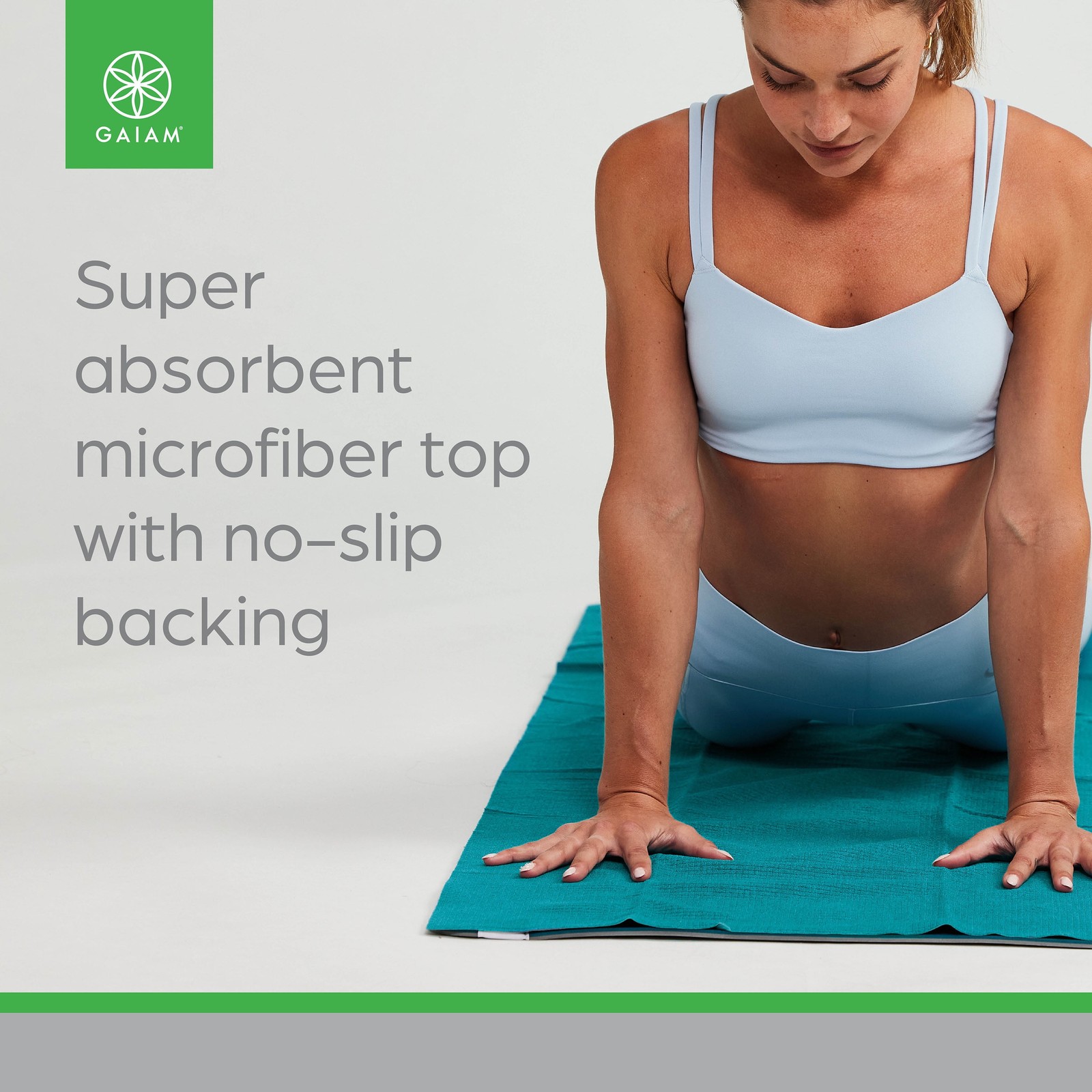 Gaiam No-Slip Yoga/Pilates Mat Towel, Teal and Grey