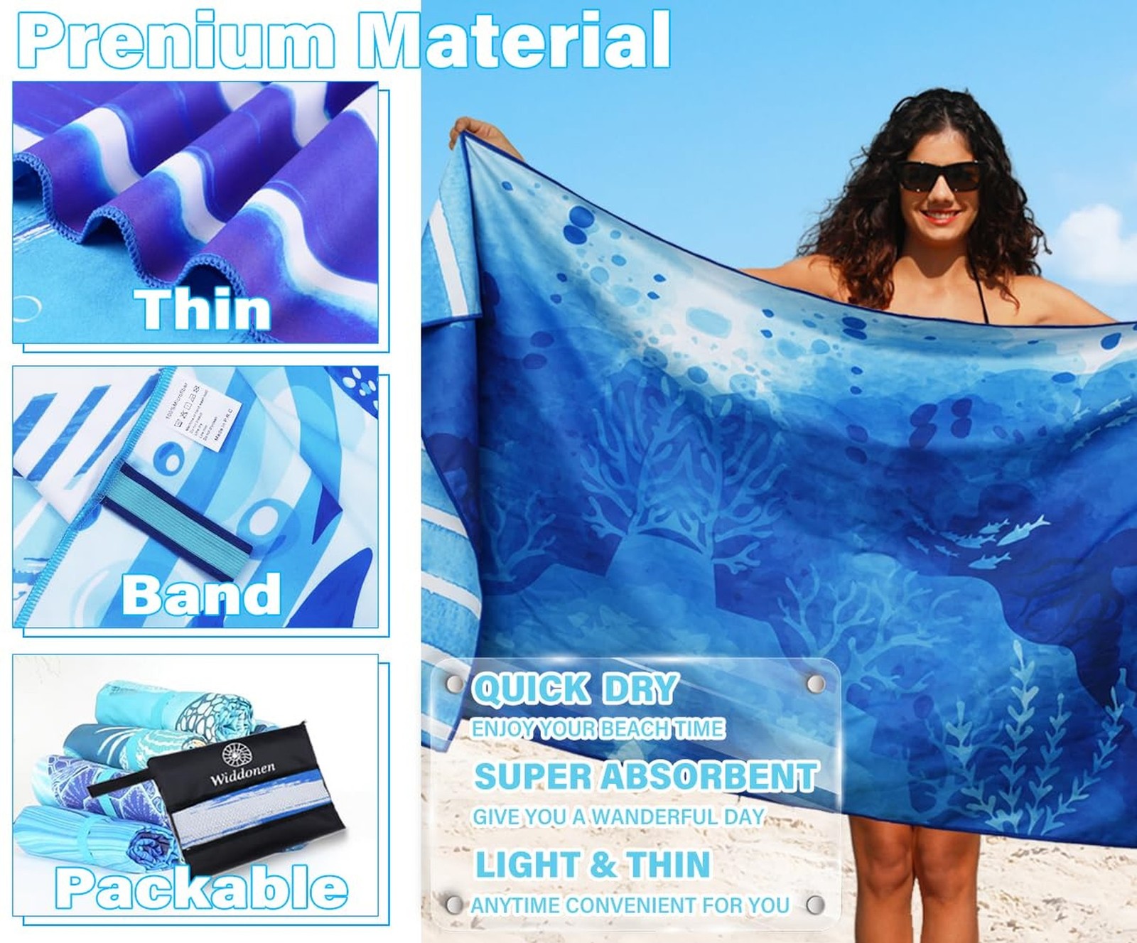 2 Pack Lightweight Thin Microfiber Beach Towel Sand Free Quick Dry Absorbent …