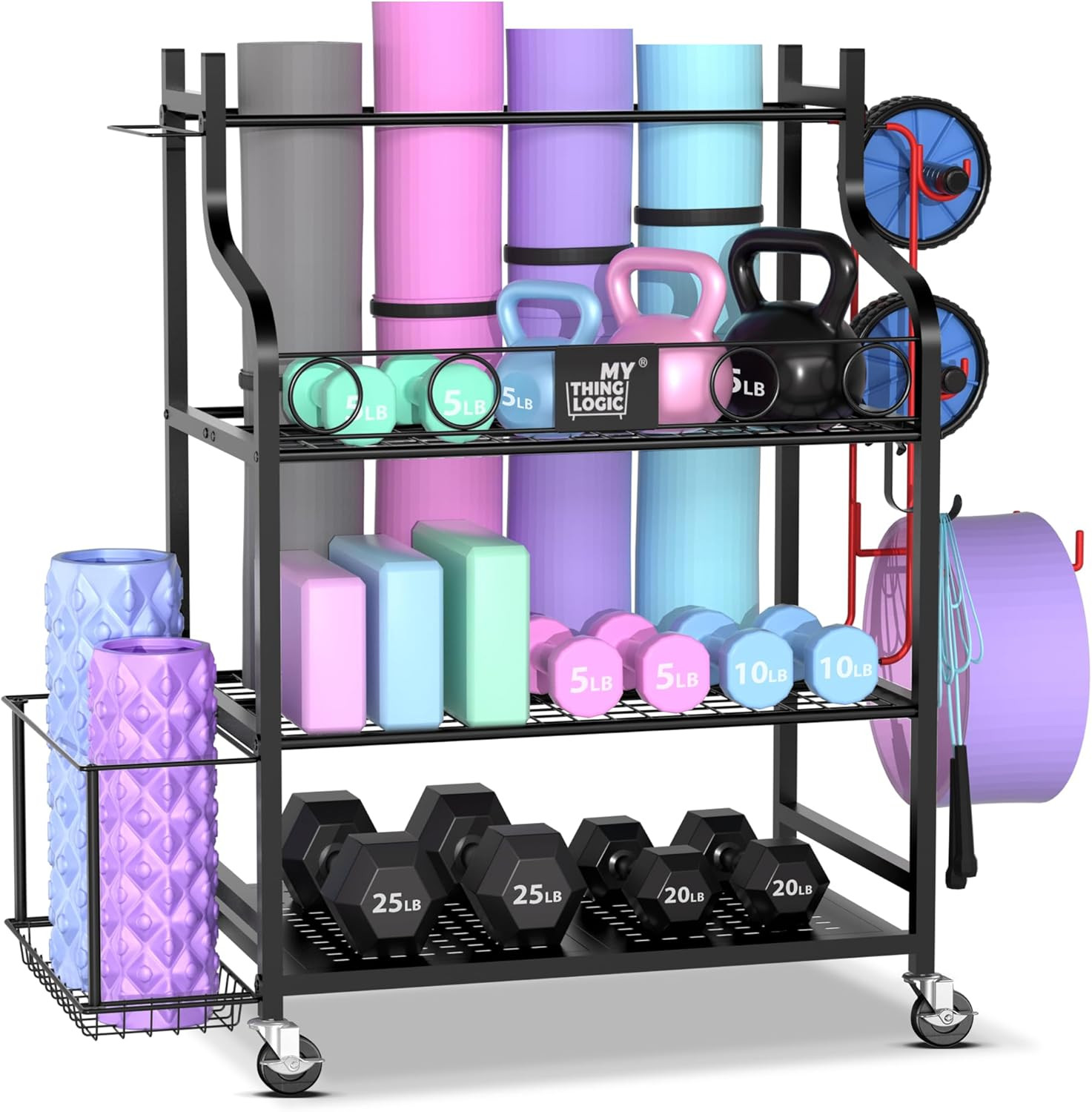 Yoga Mat Storage Racks,Home Gym Storage Rack for Dumbbells Kettlebells Foam Roll