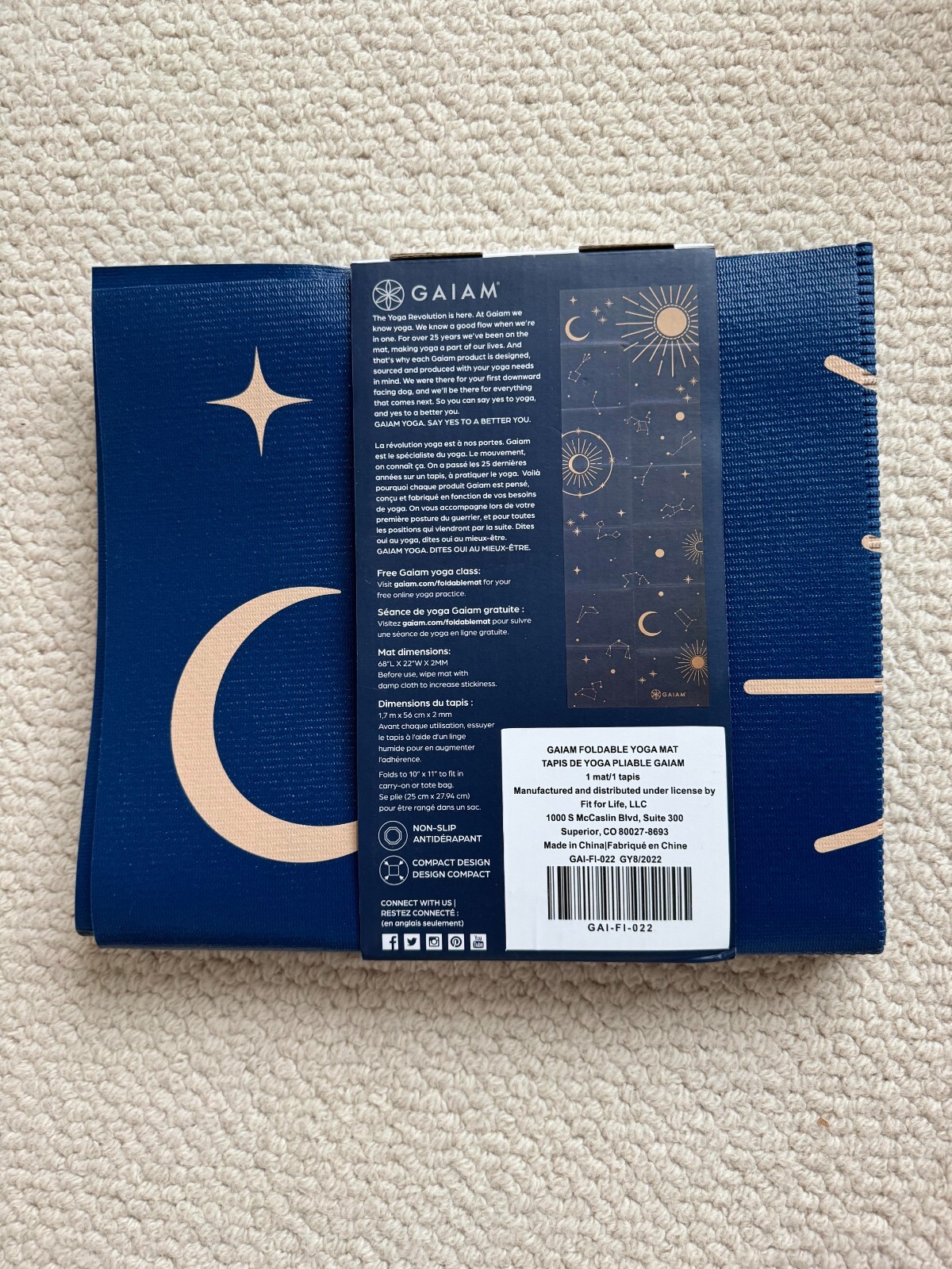 NWT Gaiam Yoga Mat (Navy Blue w/ Moon & Stars Design)