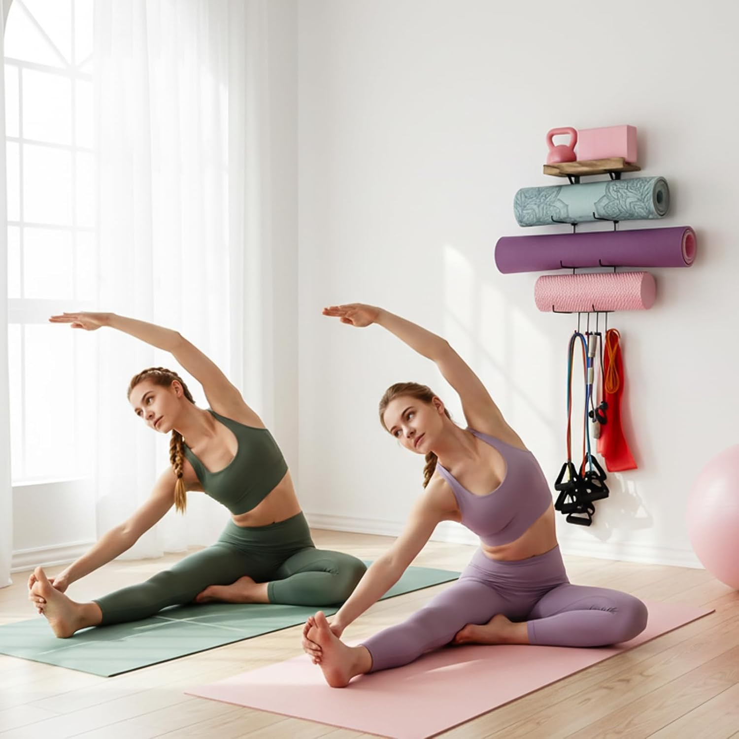 Yoga Mat Holder Accessories Wall Mount Organizer Storage Decor Foam Roller and T