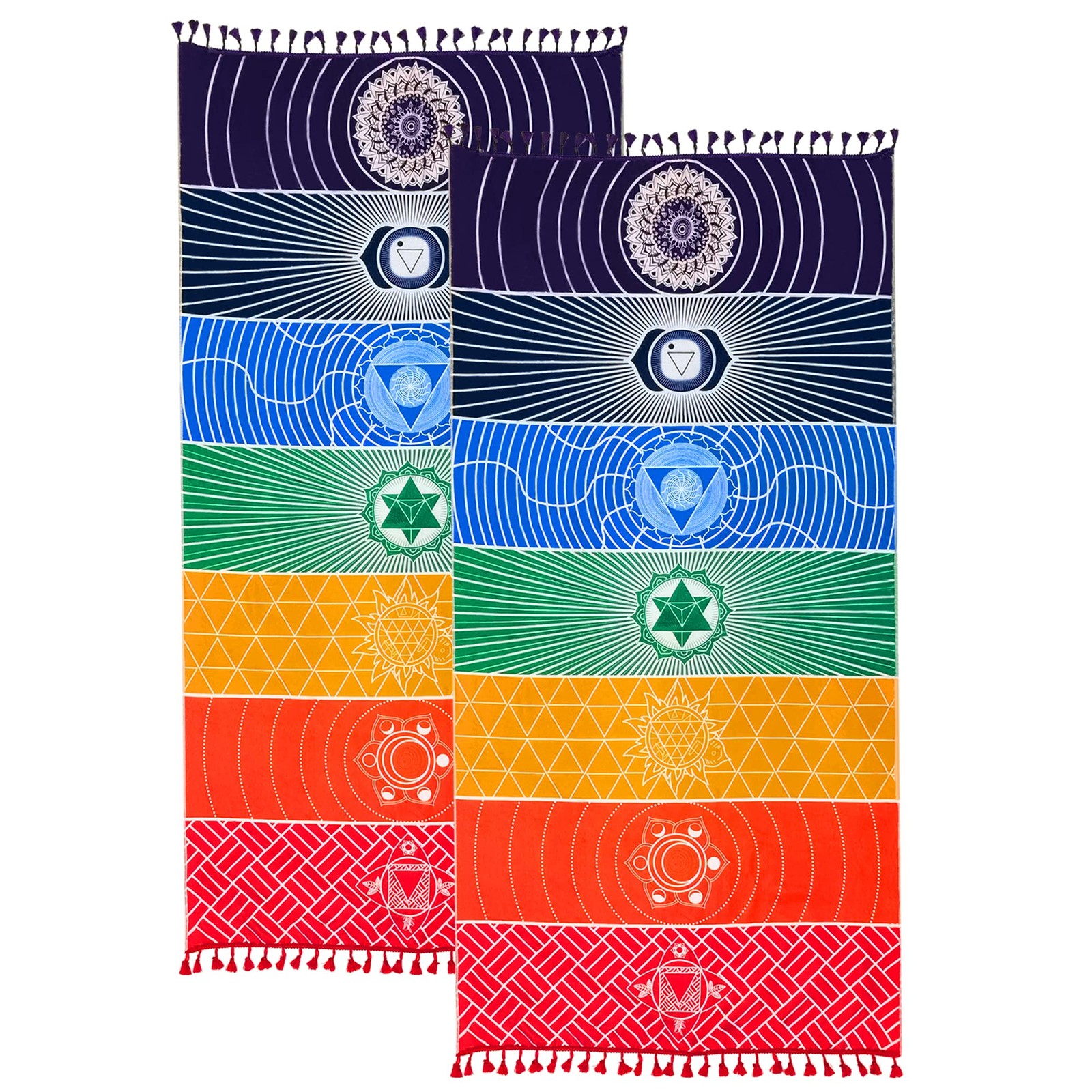 Chakra Meditation Mat 2-Pack Yoga Rug Beach Shawl Spiritual Reiki Decor 59″