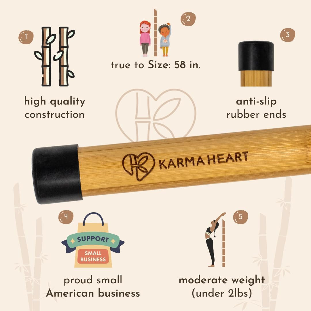Natural Bamboo Yoga Stick 5Ft Stretch Bar with Rubber Ends