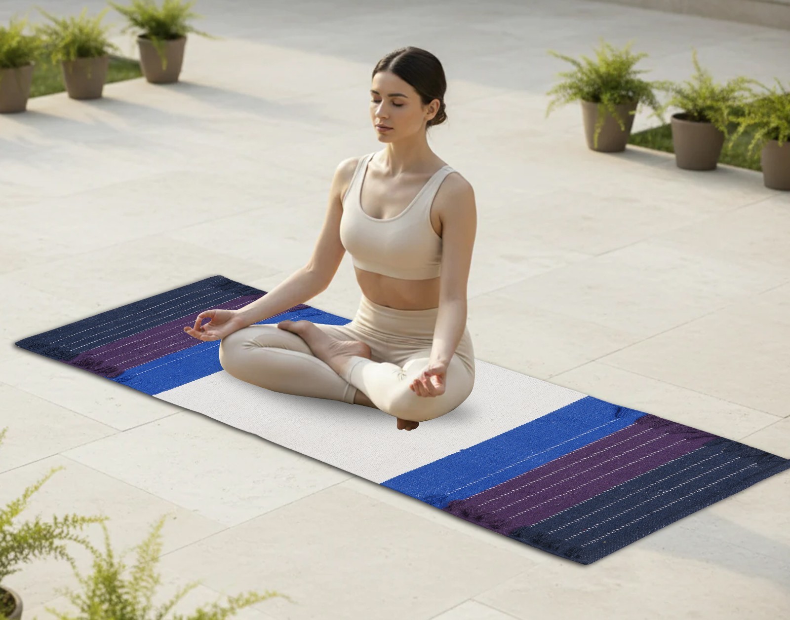 Yoga Mat Thick Non Slip Cotton Exercise Workout Mat Pilates Rug 2×6 FT
