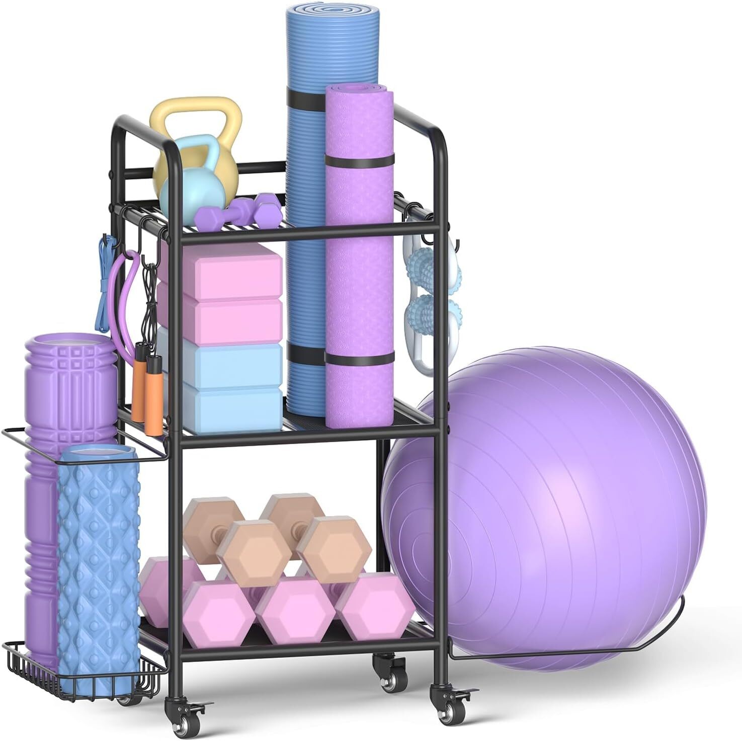 Home Gym Storage Rack Exercise Equipment Storage Organizer for Yoga Mat Dumbbell