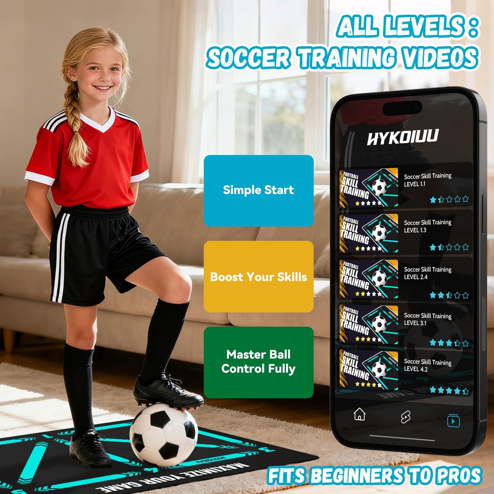 Soccer Training Mat With Instructional Video Improve Strength,Agility blue