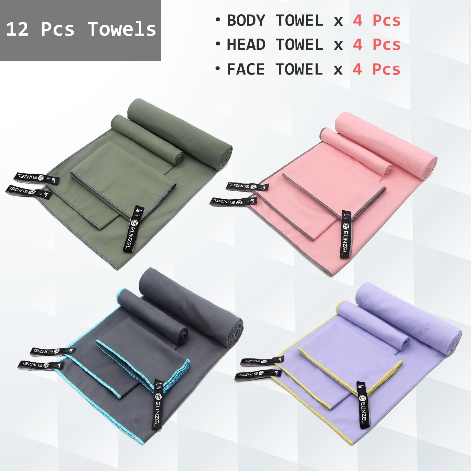 4 Set Quick Dry Camping Towel, Microfiber Travel Towel Super Absorbent Fast D…