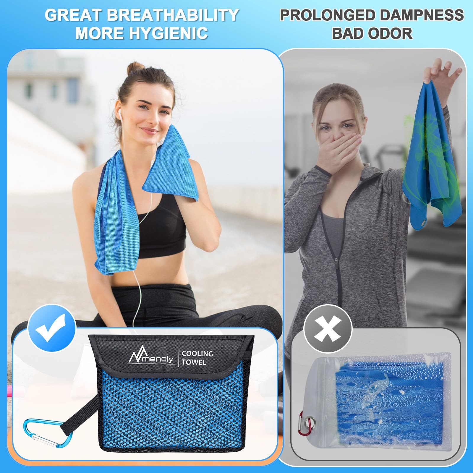 MENOLY 10 Pack Cooling Towels, 40″x12″ 10 Pack, 10 Pack（carrying Bag）