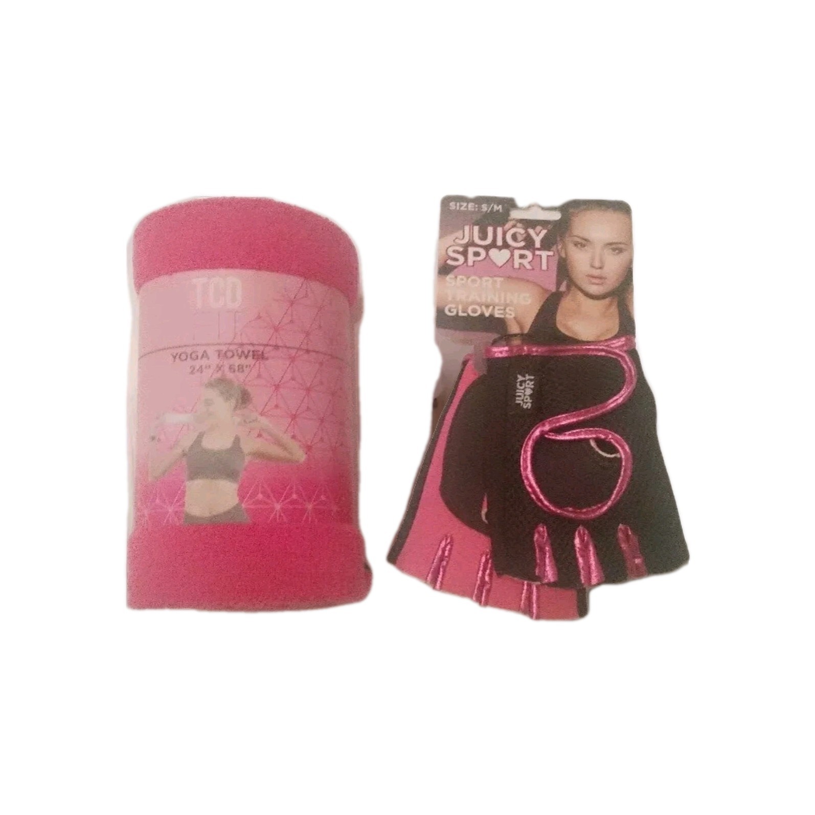 Pink Yoga Towel Large & Workout Mesh Training Gloves (Pink & Black ) Combo