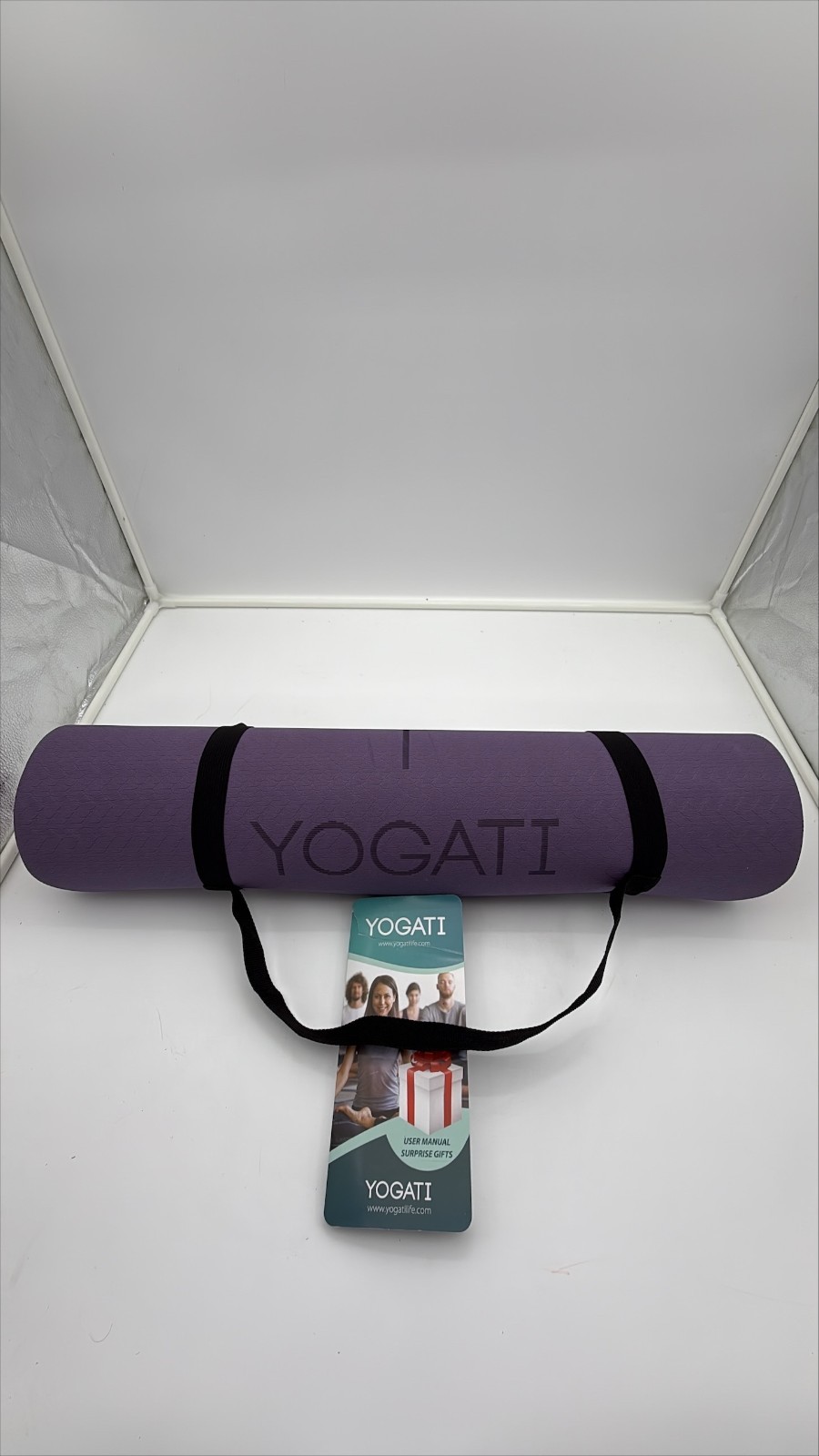 YOGATI Yoga purple mat w/alignment marks, supreme comfort, with a carrying strap