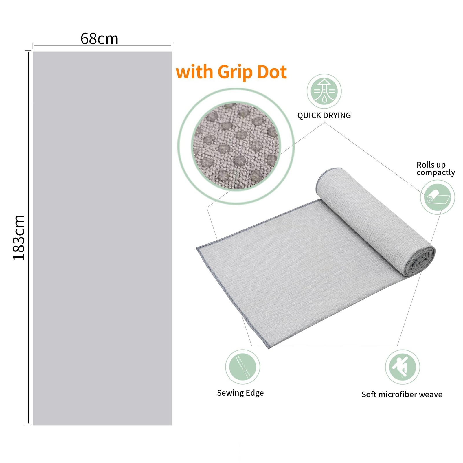 2 Pack Hot Yoga Towel with Grip Dot，Stickyfiber Yoga Mat Towels Non Slip