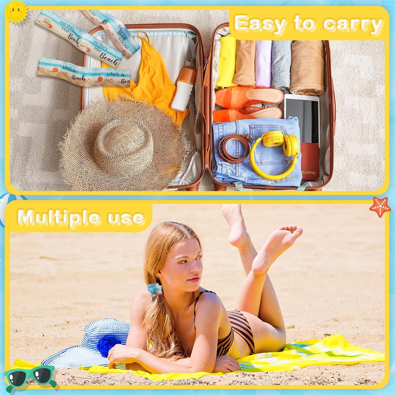 4 Pcs Large Towel Bands for Beach Chairs Seaside Pattern Clips