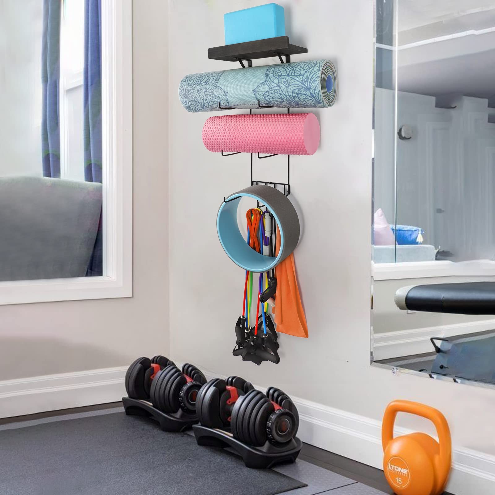 Yoga Mat Holder Accessories Wall Mount Organizer Storage Decor Foam Roller an…