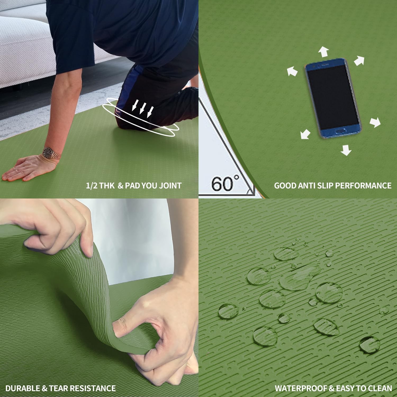 Large TPE Yoga Mat 6’x4’x1/2″ Extra Thick Non-Slip Exercise Mat – for Yoga Pi…