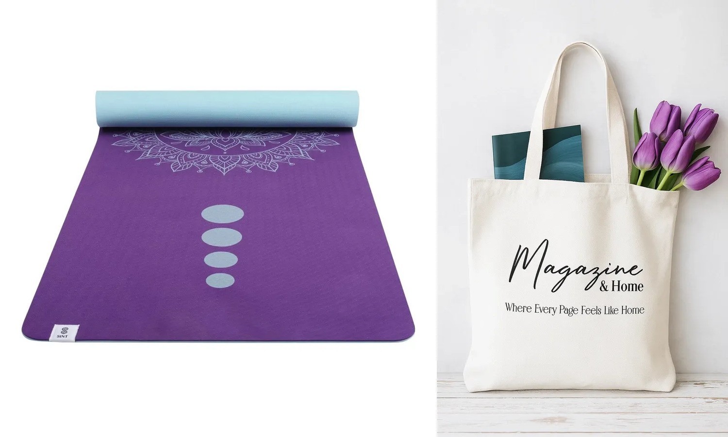 SINT Premium Print Reversible Non Slip Yoga Workouts Mat With Free Tote Bag