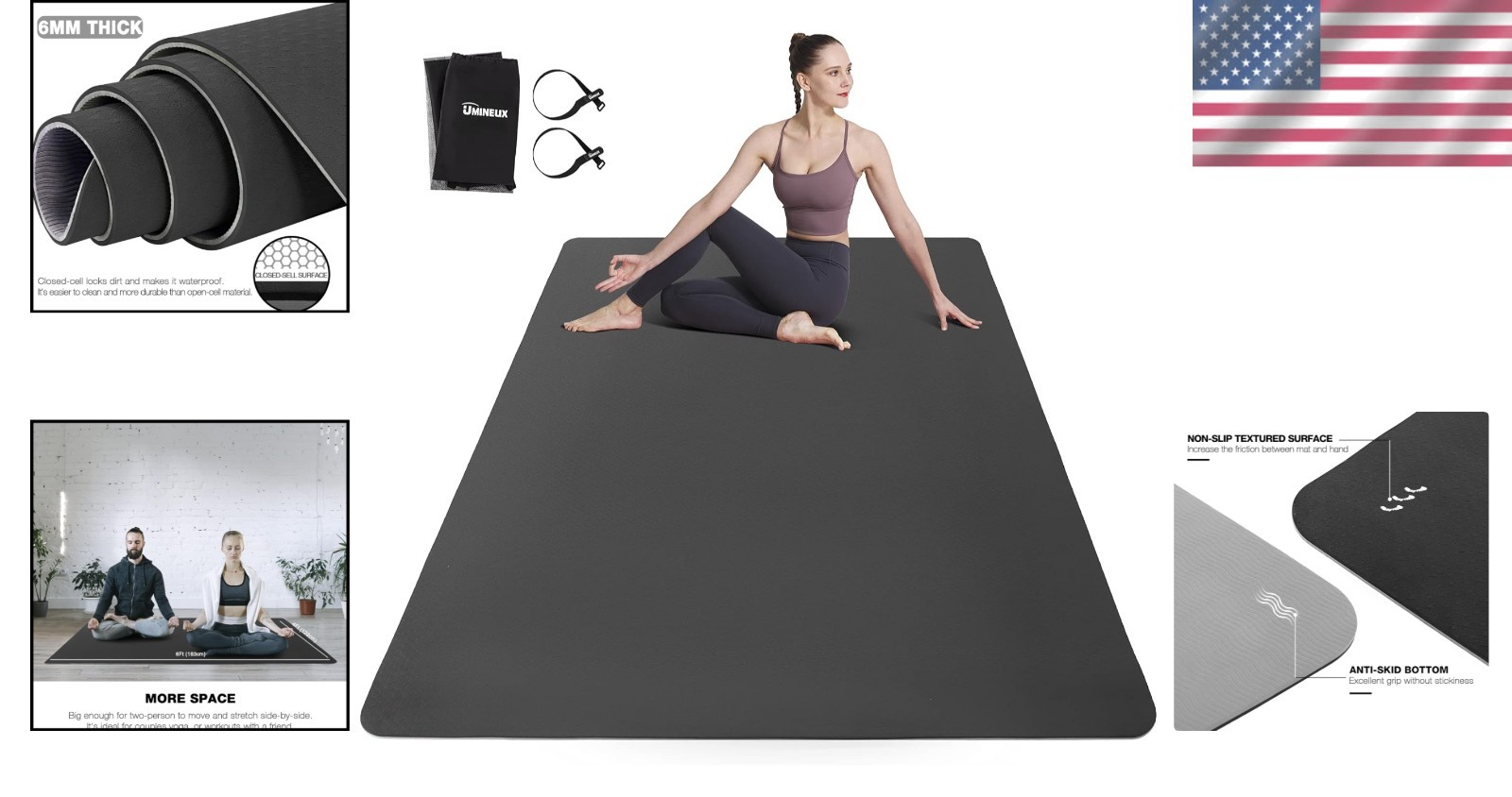 Large TPE Yoga Mat – 6’x4′ Double-Sided Non-Slip Exercise Mat for All Workouts