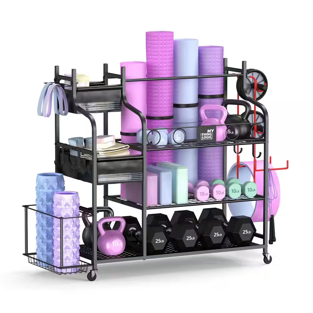 220 Lbs. Yoga Mat Storage Racks Gym Sports Equipment Storage Organizer with Blac