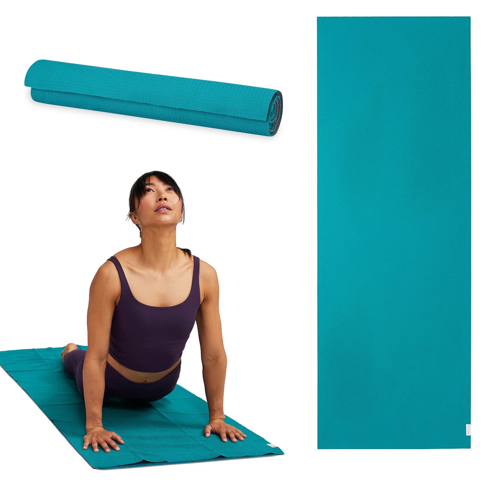 No-Slip Yoga/Pilates Mat Towel, Teal and Grey