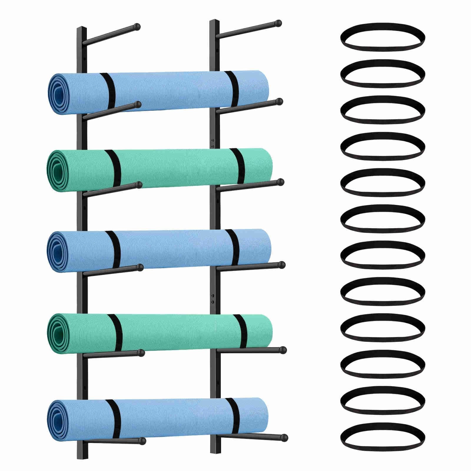 Yoga Mat Holder Wall Mount with 12 Straps, 6 Tier Metal Yoga Mat Storage Rack…