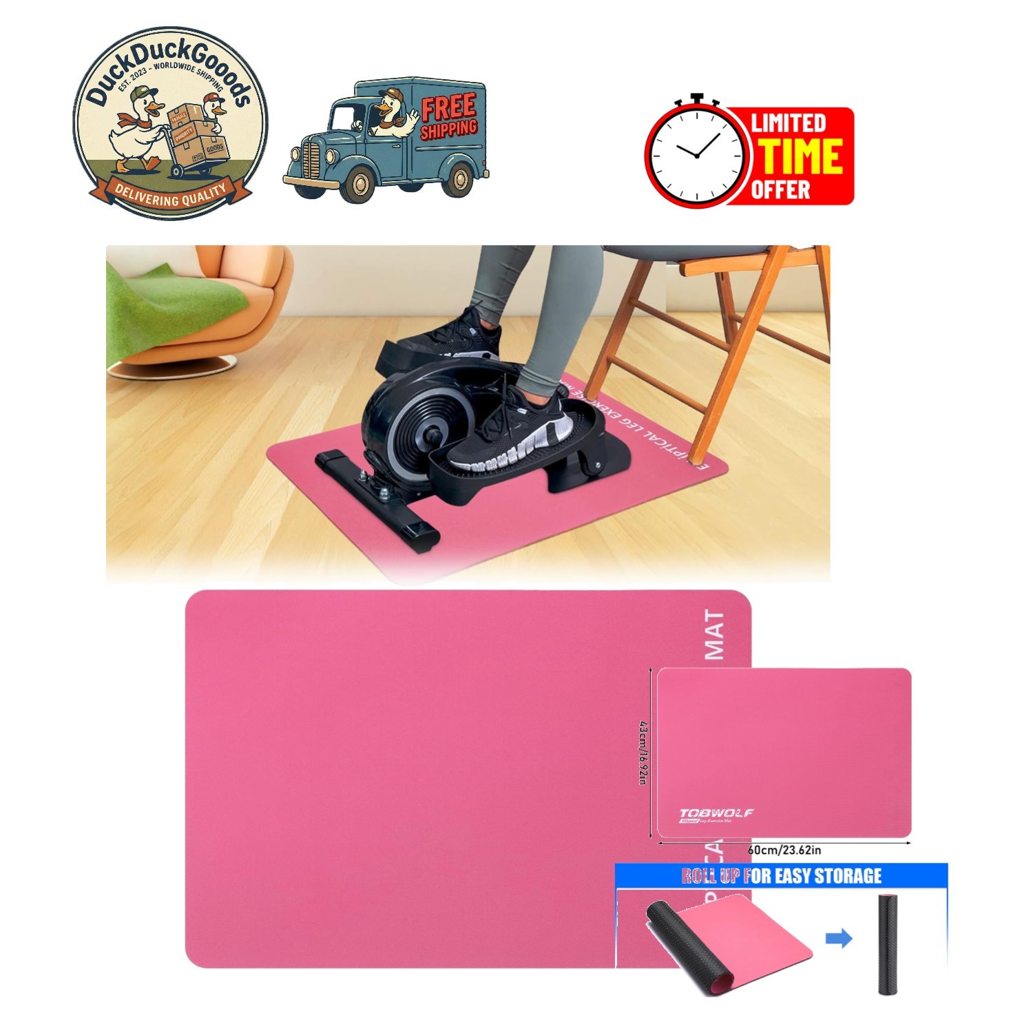 Compact Non-Slip Mat for Elliptical Machines – Stylish Pink, Easy to Clean