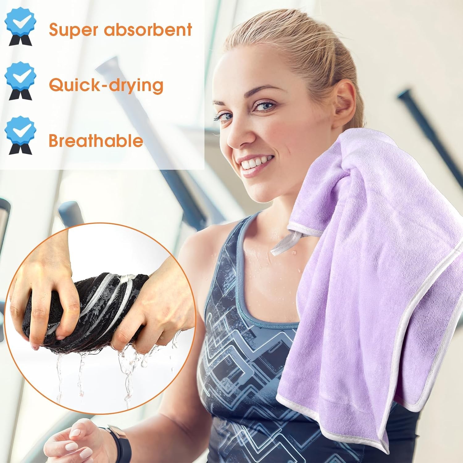 3 Pack Microfiber Gym Towels, Super Soft, Quick Drying, 14.2″ x 30″ | Absorbent