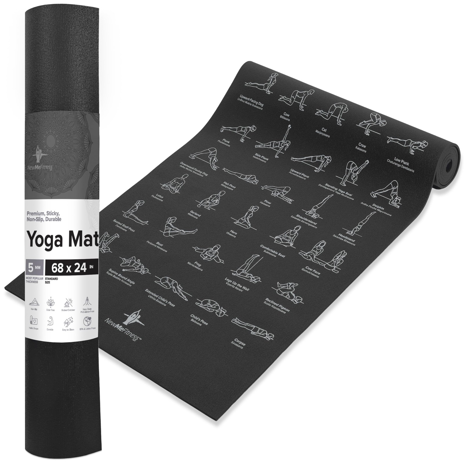 NewMe Fitness Yoga Mat for Women and Men – Large 5mm Thick, 68 Inch Long, Non