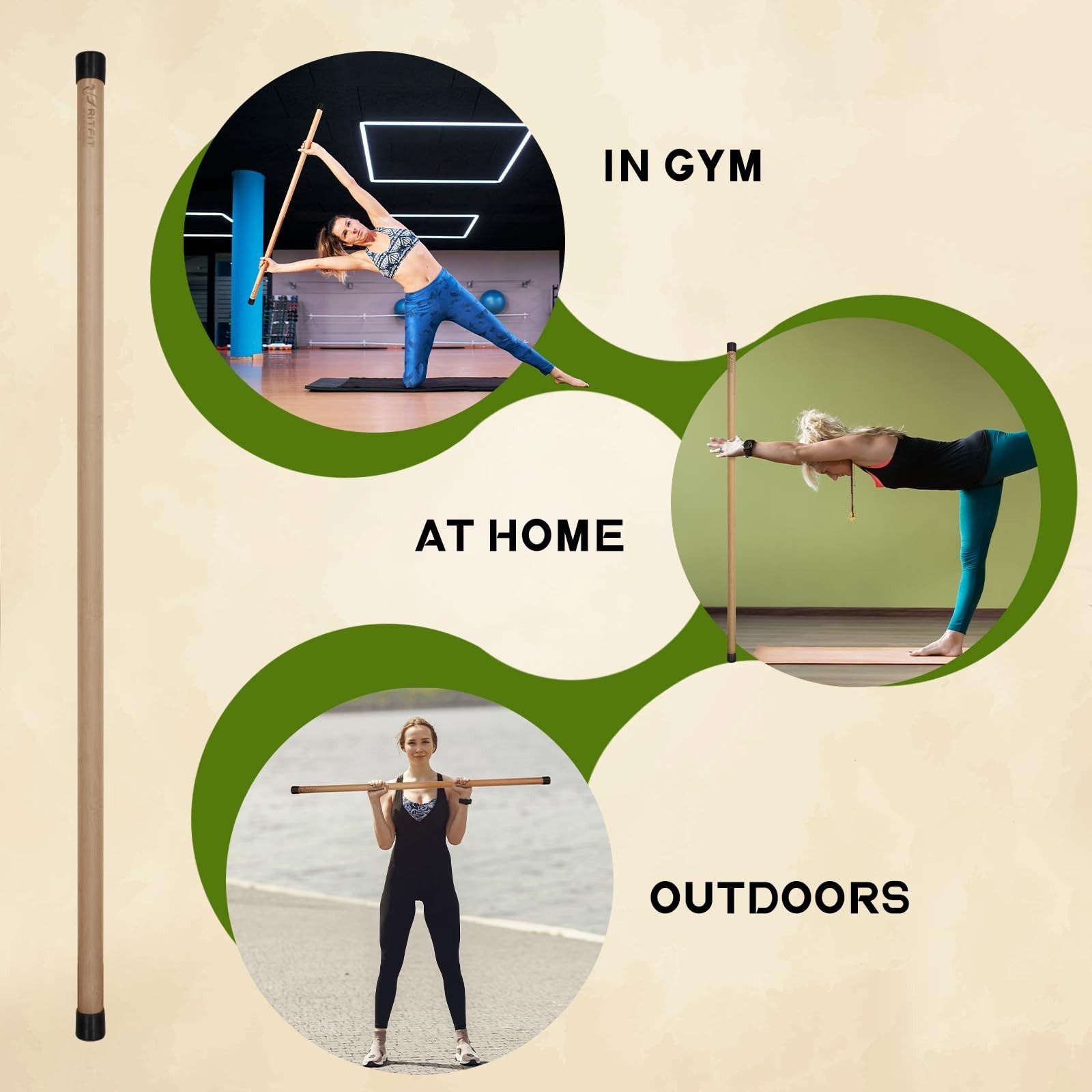 5ft Natural Bamboo Yoga Stick – Versatile Exercise & Stretching Tool for Flexibi