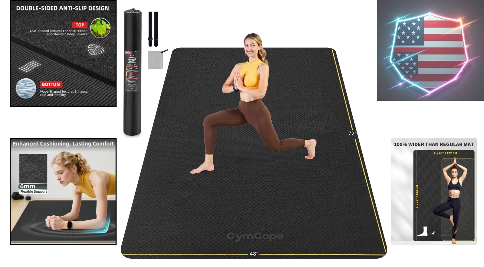 Extra Large Yoga Mat – 72″x48″ or 78″x57″, 1/4″–1/2″ Thick Mat for Women & Me…