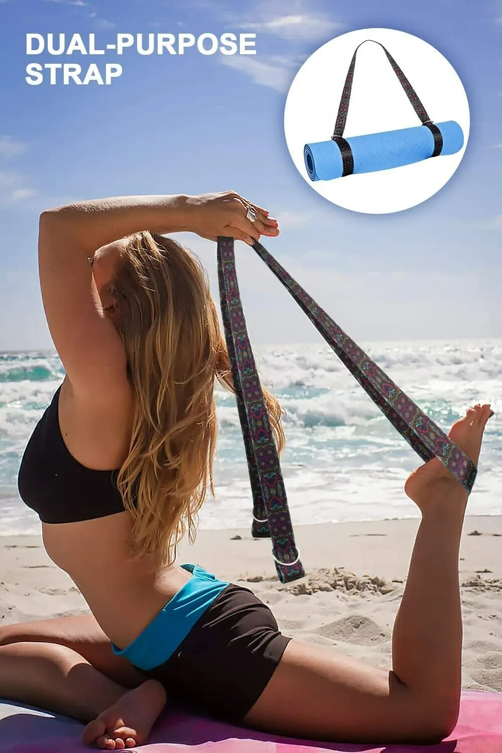 Yoga Mat with Carrying Strap – TPE Exercise Workout Mat (72’’X 24’’X1/4’’) BLUE