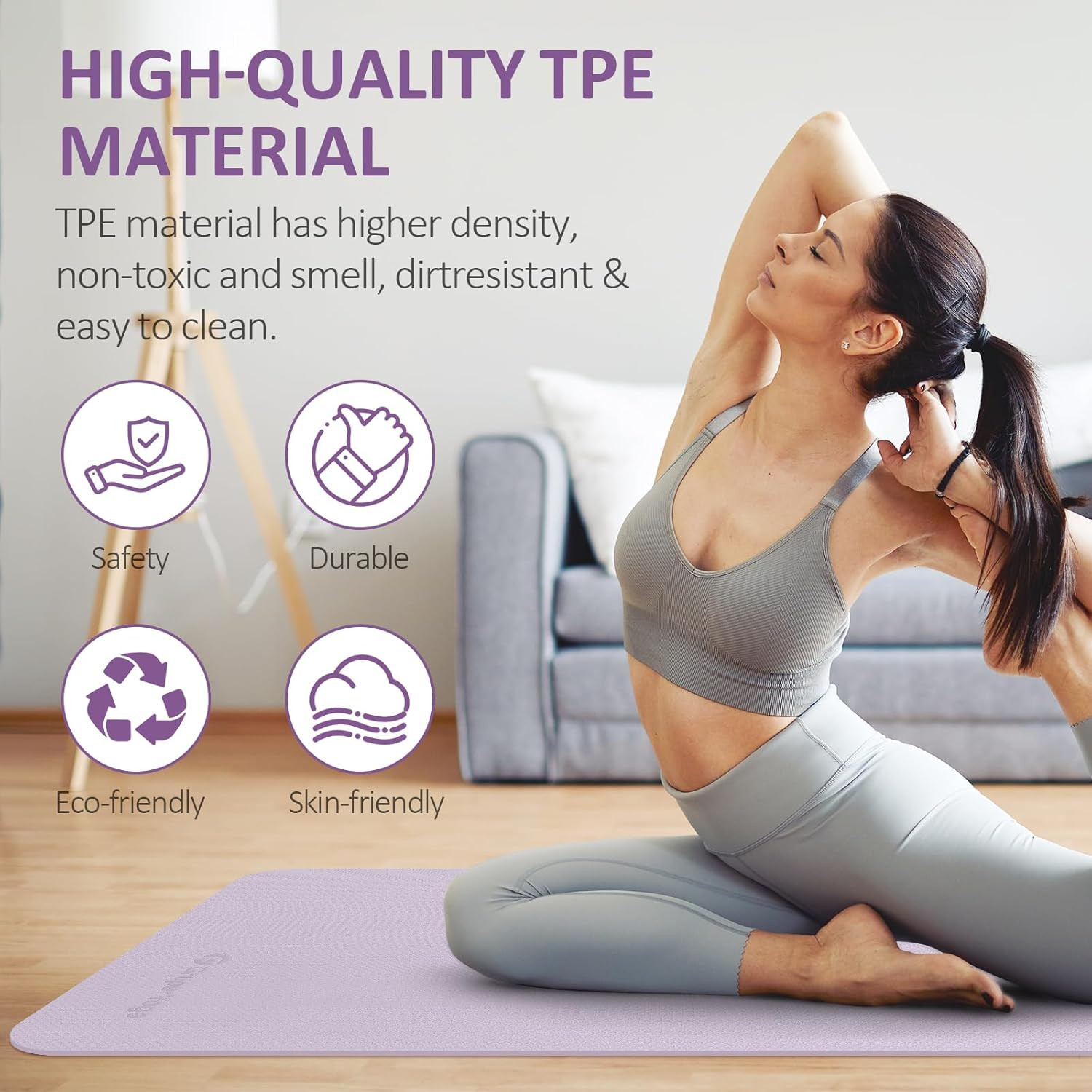 Yoga Mat Non Slip, 72″L X 24″W X 0.24″/0.32″TH, Anti-Tear Exercise Mat with Carr