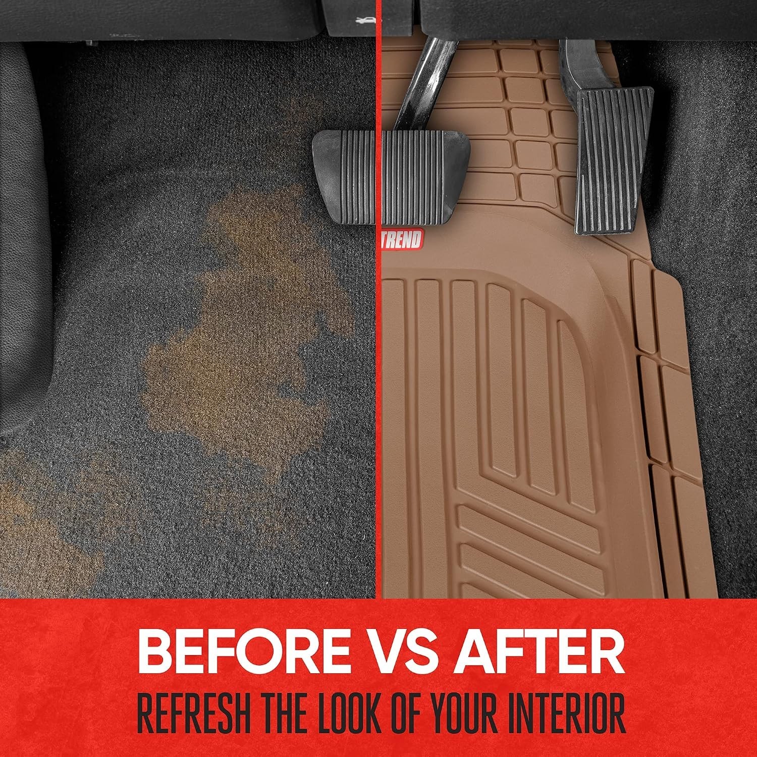 FlexToughXL All-Weather Rubber Floor Mats Full Set Waterproof Beige Car Truck