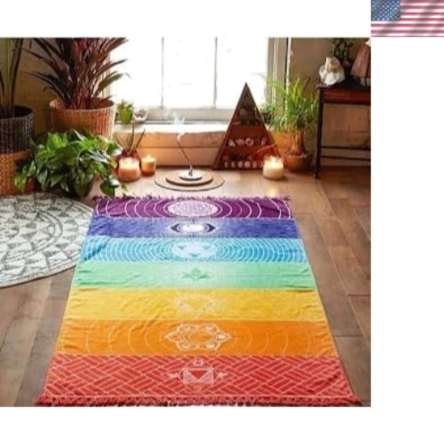 Durable Rainbow Polyester Yoga Mat & Decorative Shawl – Perfect for Beach Yoga